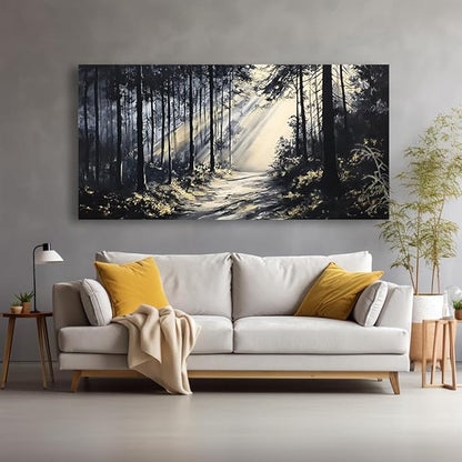 LAVIKARS Rustic Sunlight Forest Wall Art for Living Room Office Black and White Modern Landscape Canvas Painting Prints Large Nature Artwork Home Kitchen Bedroom Decor (20x40 Inches)