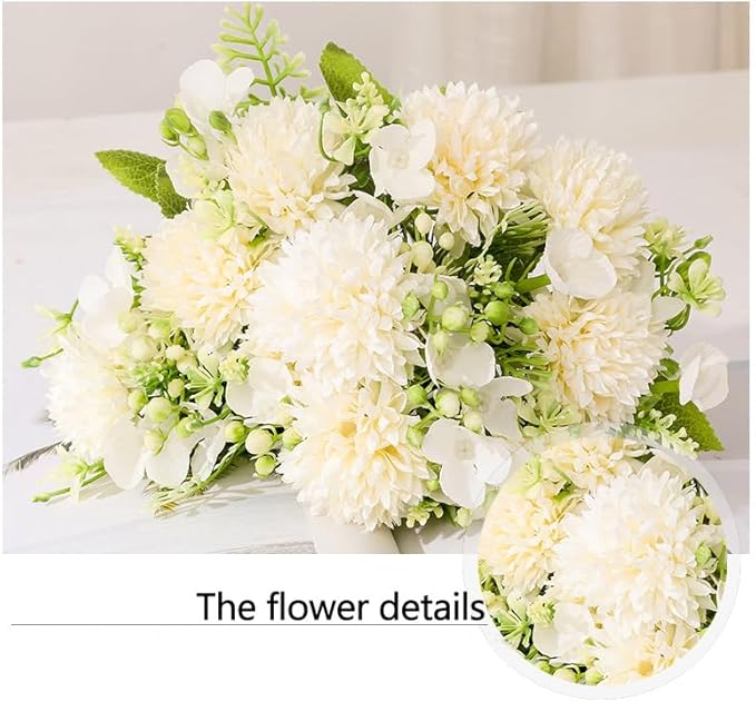 Artificial Ball Chrysanthemum Flowers, Artificial Fake Silk Flowers Plants, DIY Garden Craft Art Decor, Decorations Plastic Floral Table Centerpieces for Home Party Décor, 2 Beams