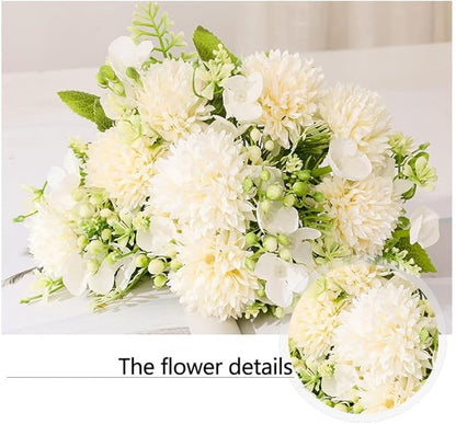 Artificial Ball Chrysanthemum Flowers, Artificial Fake Silk Flowers Plants, DIY Garden Craft Art Decor, Decorations Plastic Floral Table Centerpieces for Home Party Décor, 2 Beams