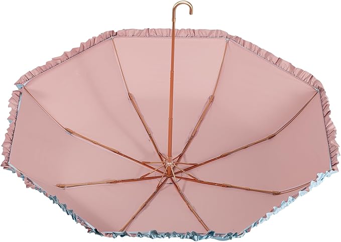 LCY Floral Edge Compact Umbrella Folding Anti-UV Parasol with Hook Handle Sunproof Rainproof & Windproof Umbrella