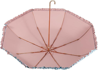 LCY Floral Edge Compact Umbrella Folding Anti-UV Parasol with Hook Handle Sunproof Rainproof & Windproof Umbrella