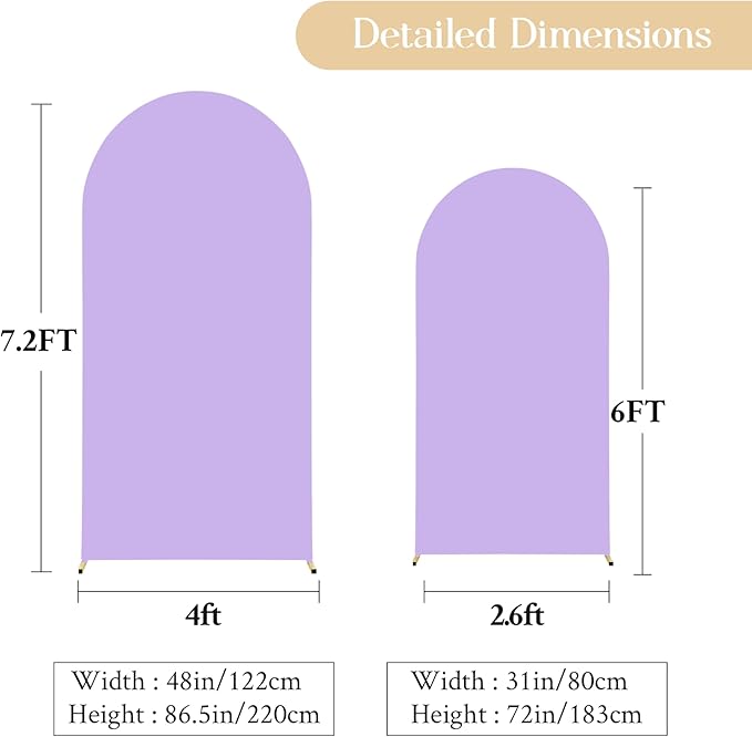 Cream Purple Arch Backdrop Cover Set of 2 Spandex Arch Covers 7.2 and 6ft Wedding Birthday Party Arch Covers Stretchy Backdrop Bridal Baby Shower Biege Lavender Arch Stand Cover