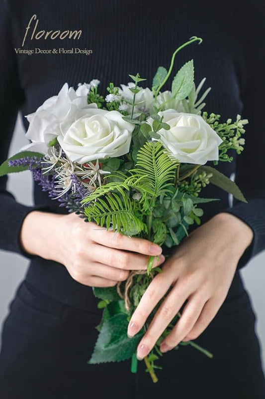 Floroom Artificial Flowers 50pcs Real Looking Ivory Foam Fake Roses with Stems for DIY Wedding Bouquets White Baby Shower Centerpieces Floral Arrangements Party Tables Home Decorations