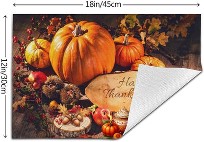 PVC Placemats Set of 4 Wipeable Table Mats Washable Heat Resistant Non Slip Vinyl Dining Table Mat for Kitchen Indoor Outdoor Patio Farmhouse Place Mats Thanksgiving Pumpkin Decorate Decorative