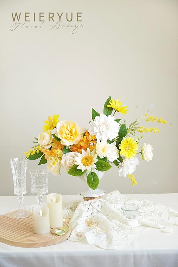 Yellow Artificial Flowers Combo Box Wedding Decor,Fake Flowers,Flowers for Decoration,Silk Flowers for Home Decor Indoor,Cake Flowers,Faux Flowers for Crafts