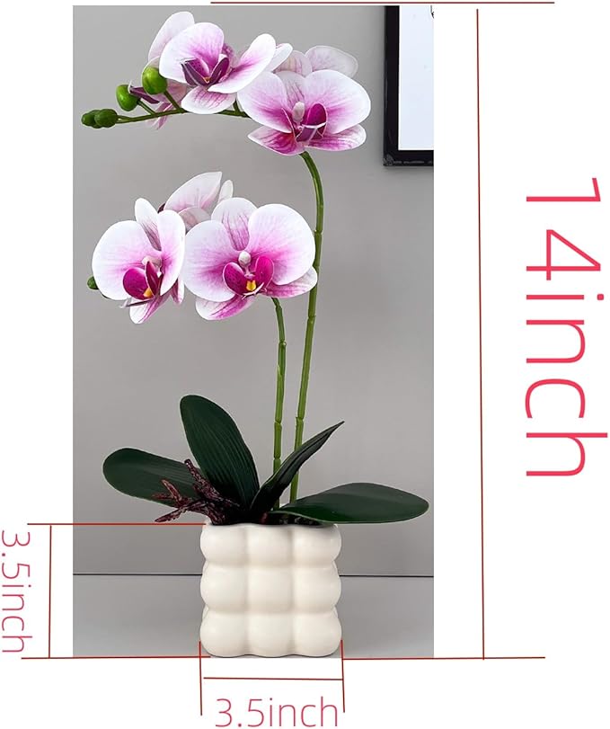 Artificial Orchids in Vase, Purple and White, 14 in Height, Home Decor Orchid Artificial Flowers