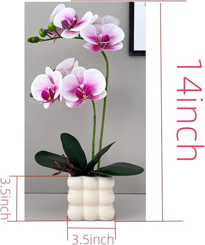 Artificial Orchids in Vase, Purple and White, 14 in Height, Home Decor Orchid Artificial Flowers