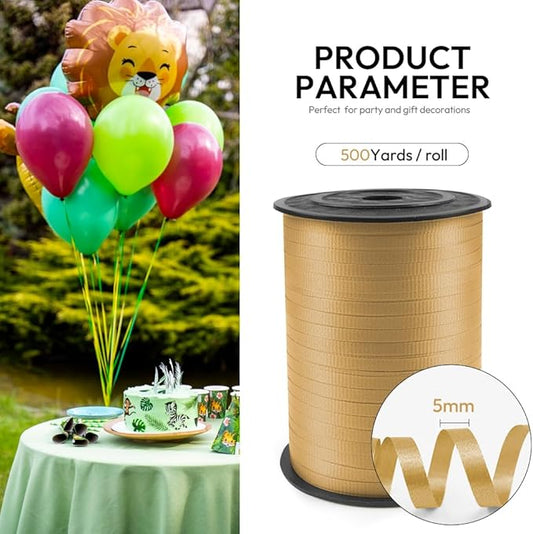 500 Yards Curling Ribbon with Spool, 1/5" Wide Crimped Texture Curling Ribbons - Perfect for Gift Box Wrapping, Florist Flowers, Birthday Party Decorations, and Balloon String Ribbon in Gold