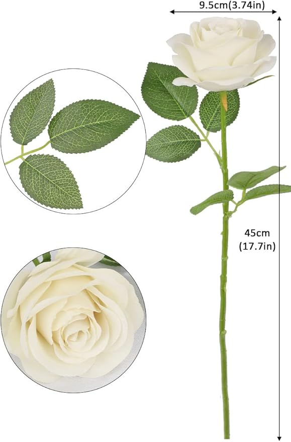 30pcs Roses Artificial Flowers Beige Silk Roses with Long Stems Fake Flowers for Wedding Bouquet Centerpices Decorations Party Bridal Baby Shower Home Decor