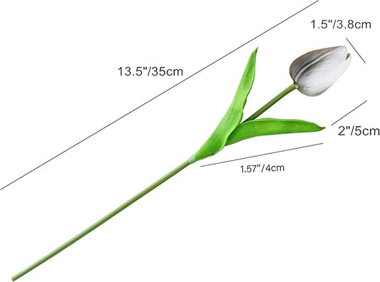 Mandy's Artificial Tulips 20 Stems Silver Grey PU Faux Flowers for Thanksgiving and Christmas Decorations Wedding Home Decor 13.5 Inch