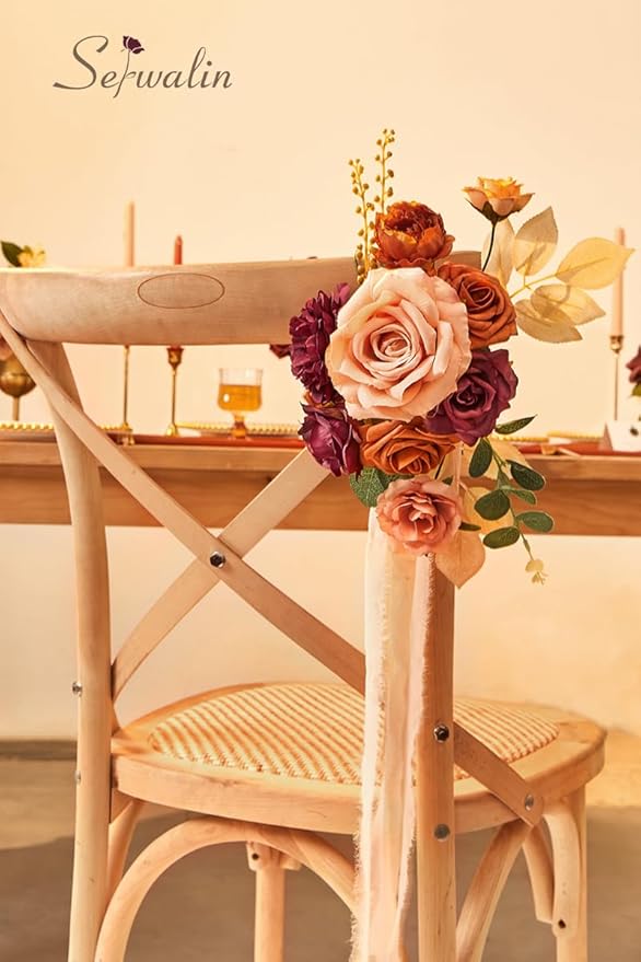 Serwalin 2PC Artificial Flowers Orange Marigold Flowers Fall Flowers Fake Wedding Flowers Cake Flowers for DIY Wedding Bouquets Bridal Shower Centerpieces Floral Arrangements Decor