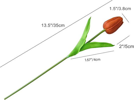 Mandy's Artificial Tulips 20 Stems Dark Orange PU Faux Flowers for Thanksgiving and Christmas Decorations Wedding Home Decor 13.5 Inch