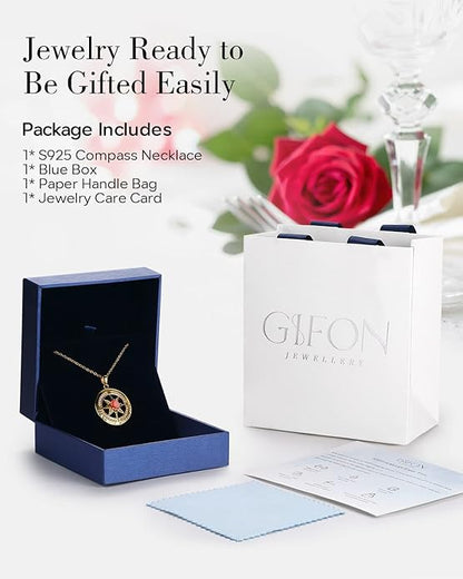 S925 Necklace Gift for Wife |Compass Jewelry |Women Anniversary |Sterling Silver |Girlfriend Birthday Gifts for Her Valentines |I'd be Lost without You |Jewel 18K Gold