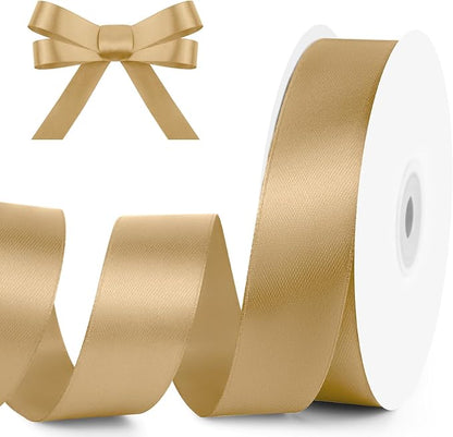 1 inch Wide x 50 Yards Champagne Gold Single Faced Polyester Satin Ribbon, Champagne Gold Satin Ribbon Perfect for Wedding Decor, Wreath, Crafts, Gift Wrapping & Other Projects (Champagne Gold)