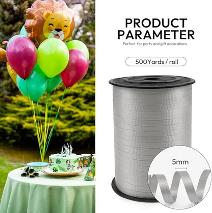 500 Yards Curling Ribbon with Spool, 1/5" Wide Crimped Texture Curling Ribbons - Perfect for Gift Box Wrapping, Florist Flowers, Birthday Party Decorations, Balloon String Ribbon in Silver