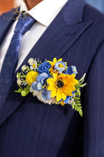 TINGE TIME Sunflower Boutonniere for Men Wedding,Groom and Pocket Boutonniere for Wedding, Prom, Homecoming, Anniversary, Graduation, Christmas Dinner
