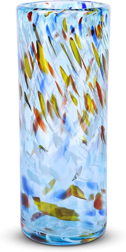 9.45" Tall Aqua Vase Hand Blown Glass Vase Green, Modern Aqua Home Centerpieces Wide Mouth Vases for Bud&Flower Decor - Ideal Living Room, Kitchen, Wedding, Dining Table, Office Center Table