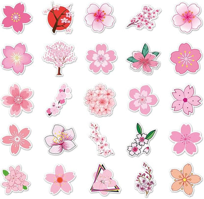 Sakura Stickers for Teens Boy Girls Kids|50 Pcs|Bright Vinyl Waterproof Stickers for Laptop Phone Luggage Flasks Water Bottle Bike Car Notebook Tablet,Aesthetic Cartoon Flowers Decals Pack(Sakura)