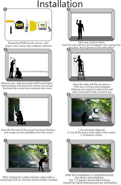 Mountain Stream and Beams of Light Mural with Sunlight Shining on The Running Water in The Forest Wall Mural, Non-self-Adhesive Wallpaper（Non-self-Adhesive）