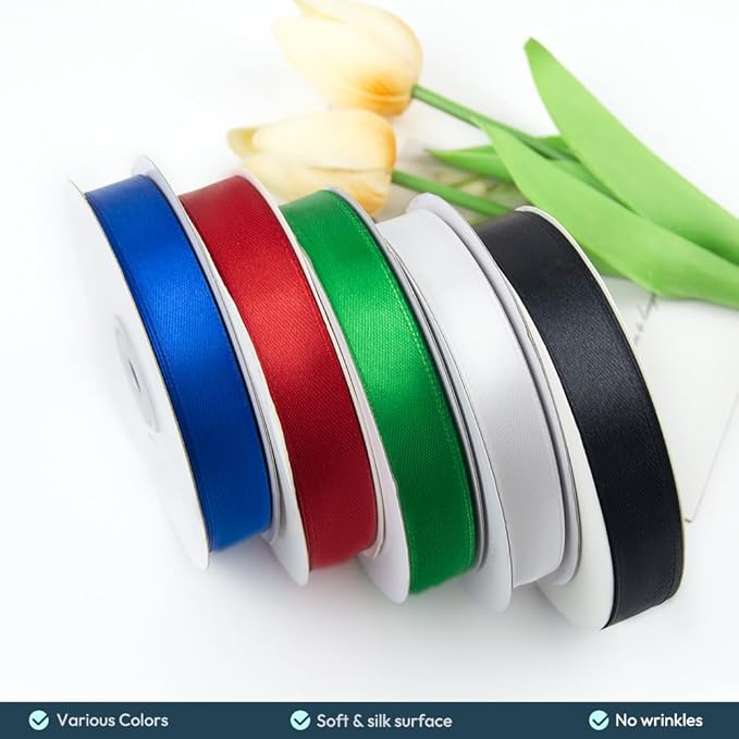 KMER LIFE 5/8" Wide x 50 Yards Green Polyester Satin Ribbon - Perfect for Wedding Decor, Wreaths, Crafts, Gift Wrapping & More