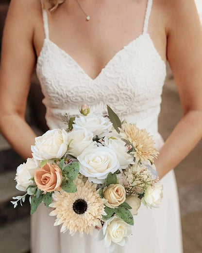 Roses Artificial Flowers White Combo Box Set Fake Flower Bulk with Stems for DIY Bridal Wedding Shower Decorations Faux Floral Arrangements for Party Table Centerpieces Home Decor Indoor
