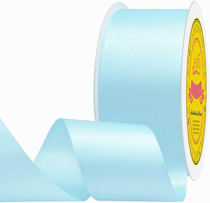 Double Face Light Blue Satin Ribbon 1-1/2 inch X 25 Yards Polyester Light Blue Ribbon for Gift Wrapping Very Suitable for Weddings Party Hair Bow Invitation Decorations and More