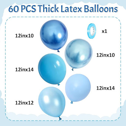 Blue Balloon Set 60Pcs 12 Inch Metallic Chrome Pearl Light Blue Latex Balloons Macaron Baby Helium Balloon for Birthday Baby Shower Winter Wedding Blue Party Decorations