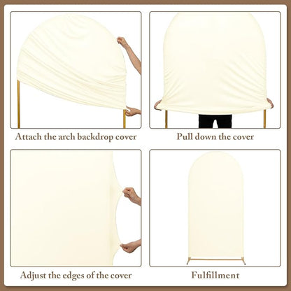 2 Metal Arch Backdrop Stand and 2 Cover Set, Sturdy 7.2FT, 6FT Party Backdrop Set, Wedding Arch Frame and Cover Set for Birthday, Baby Shower,Christmas, Anniversary(Beige)
