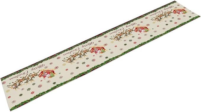 Christmas Table Runner,Xmas Deer Cute Santa Claus Red Plaid Pattern Printed Tablecloth Burlap for Hotel Indoors Outdoor Dining Room Kitchen Home Decor,W13X L36 in