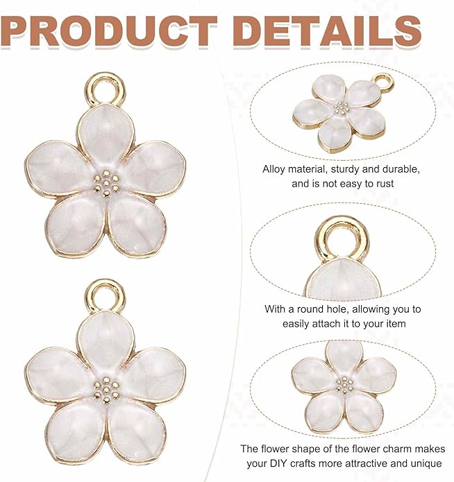 MECCANIXITY Enamel Charm Cherry Blossom Alloy Cute Small Flower Charm Gold Plated Pendant for Jewelry Making