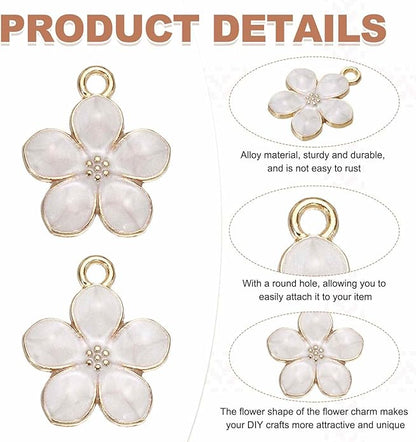 MECCANIXITY Enamel Charm Cherry Blossom Alloy Cute Small Flower Charm Gold Plated Pendant for Jewelry Making