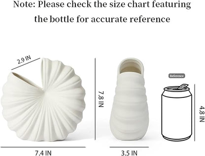 White Shell-Shaped Ceramic Vase for Flowers, 8 Inch Nordic Flower Vases
