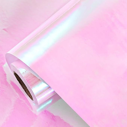 LeZakaa Pink Wrapping Paper Roll - Holographic Iridescent Wrapping Paper for Birthday, Valentine's, Mother's Day, Holiday - 17 inches x 32.8 Feet (47.23 sq.ft.)