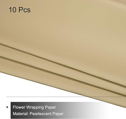 MECCANIXITY Pearlescent Film Flower Wrapping Paper 22.8x22.8 Inch Waterproof for DIY Crafts, Gift/Gift Box Packaging Beige Pack of 10