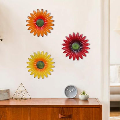 hogardeck Metal Flower Wall Decor - 3 Pcs 9" Outdoor Wall Art Backyard Decorations Hanging for Kitchen, Living Room, Bathroom, Garden