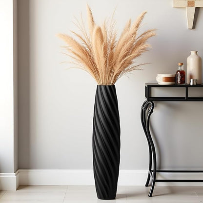 Tall Floor Vase, 23.6 inches Tall Vases Sturdy, Luxury, Textured for Decorative Branches Dried Flowers, Floor Vase for Rustic, Living Room, Shelf Decor (Black)