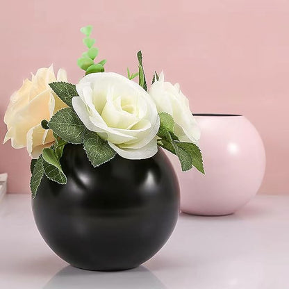 Gold Flower Vase Small Decorative Metal Vases for Table Centerpieces, MIATTCLD Round Gold Plant Pot Home Decor Ideal for Weddings, Parties, Anniversary, Living Room, Restaurants (Pink)