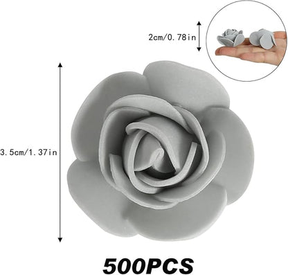 Mini Foam Rose Heads 500PCS Artificial Flower Silver Foam Fake Flower Bulk for DIY Crafts Wedding Bouquets Baby Shower Centerpieces Floral Arrangements Party Tables Home Decorations(Silver)