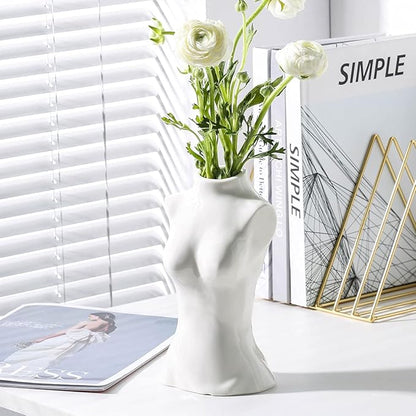 hjn Female Body Vase- Flower Vase fo Decor, White Ceramic Vase for Flowers,Morden Art Vase Woman Shape Vase for Living Room/Home Decor Accents/Bookshelf/Mantel-White