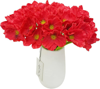 10 PCS High Quaulity Fresh Artificial Mini Real Touch PU/ latex Corn Poppies Decorative Silk fake artificial poppy flowers for Wedding holiday Bridal Bouquet Home Party Decor bridesmaid (Red)