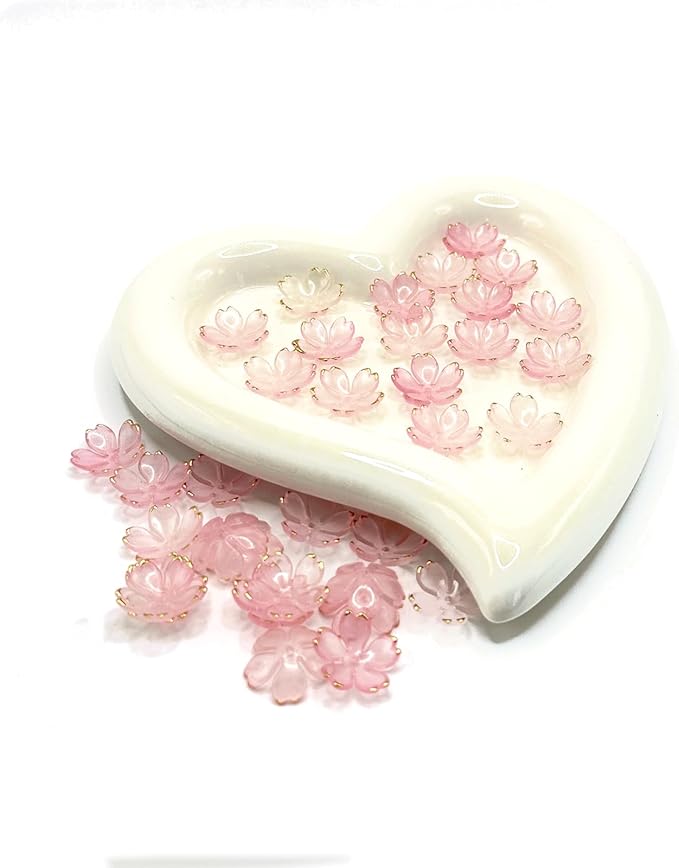 100PCS Cherry Blossom Acrylic Beads, Gold-Plated Flowers Beads for Jewelry Making, Pink Floral Spacer Bead for Keychains Earrings Bracelets Necklaces Lanyard DIY Handicrafts