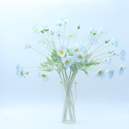 2 Pcs Artificial Fake Flowers Plants Poppies Silk Flower Arrangements Wedding Bouquets Decorations Plastic Floral Table Centerpieces for Home Kitchen Garden Party Decor Approx 23.6" High - Light Blue