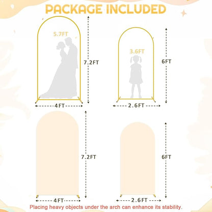 Metal Arch Backdrop Stand Set of 2 with Cover (7.2FT, 6FT) Wedding Arches Stand and Beige Spandex Arch Covers Stretchy Backdrop Balloon Arch Stands and Cover Set for Baby Shower Birthday Party Decor