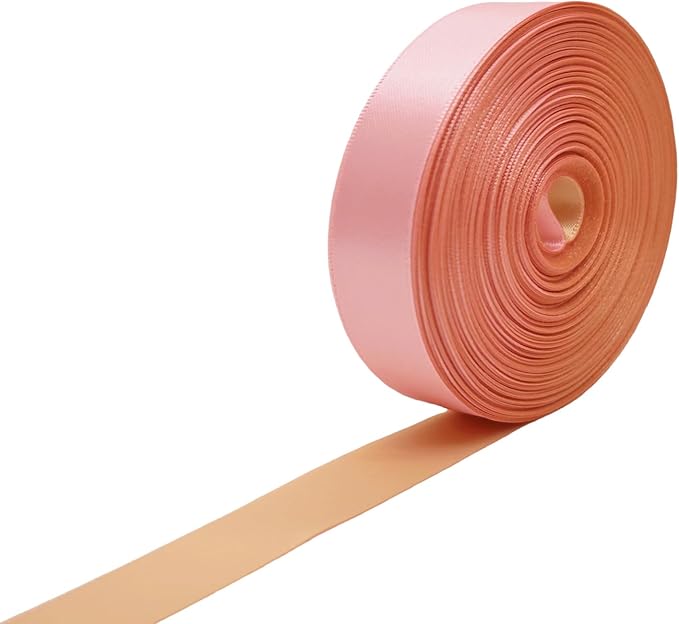 Ribbon 1 Inch, Light Pink & Champagne Two-Tone Double Faced Satin Ribbon for Gift Wrapping, Flower Bouquet, Bow, Hair, Wedding, DIY Crafts, Holiday Party Decorations, 30 Yards Total