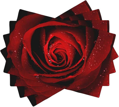 Red Rose Linen Table Placemats Set of 4 Romantic Floral Art Placemat Indoor Outdoor Party Home Desktop Kitchen Dining Room Decoration 12x18 Inch