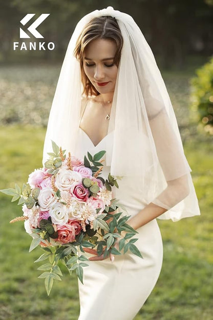 FANKO Rose Artificial Flowers Combo for DIY, Fake Pink Rose Silk Flowers Greenery, Faux Flowers for Wedding Bridal Bouquet, Baby Shower, Table Centerpieces, Floral Arrangement, Party Home Decoration