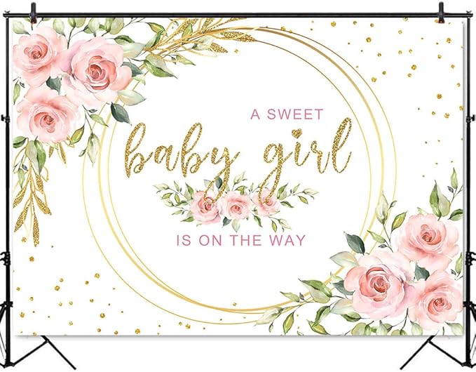 Mocsicka Floral Sweet Baby Girl Backdrop It's a Girl Baby Shower Background Watercolor Pink Floral Baby Shower Party Cake Table Decoration Photo Booth Props (10x7ft)