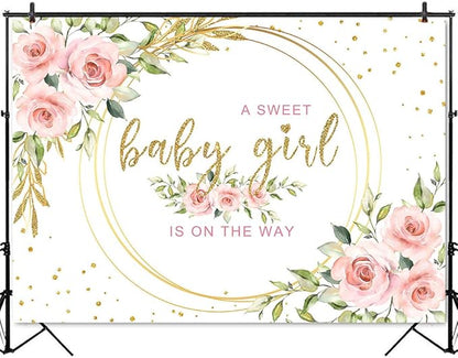 Mocsicka Floral Sweet Baby Girl Backdrop It's a Girl Baby Shower Background Watercolor Pink Floral Baby Shower Party Cake Table Decoration Photo Booth Props (10x7ft)