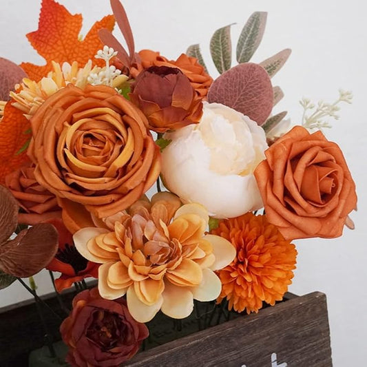 AKKER Terracotta Artificial Wedding Flowers Combo Box Set Burnt Orange Flowers Fall Silk Flower in Bulk for DIY Wedding Bouquets Decorations