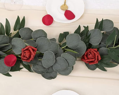 IPOPU Red Roses Artificial Flowers, 25pcs Foam Glitter Roses Fake Roses with Stem for DIY Wedding Bridal Bouquet Home Party Decoration(Red)
